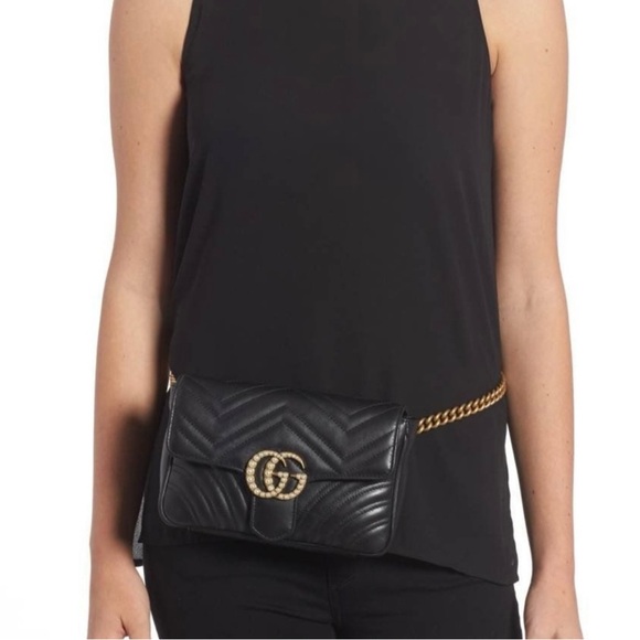 Pearly GG Marmont Flap Belt Bag Matelasse Leather - Picture 10 of 10